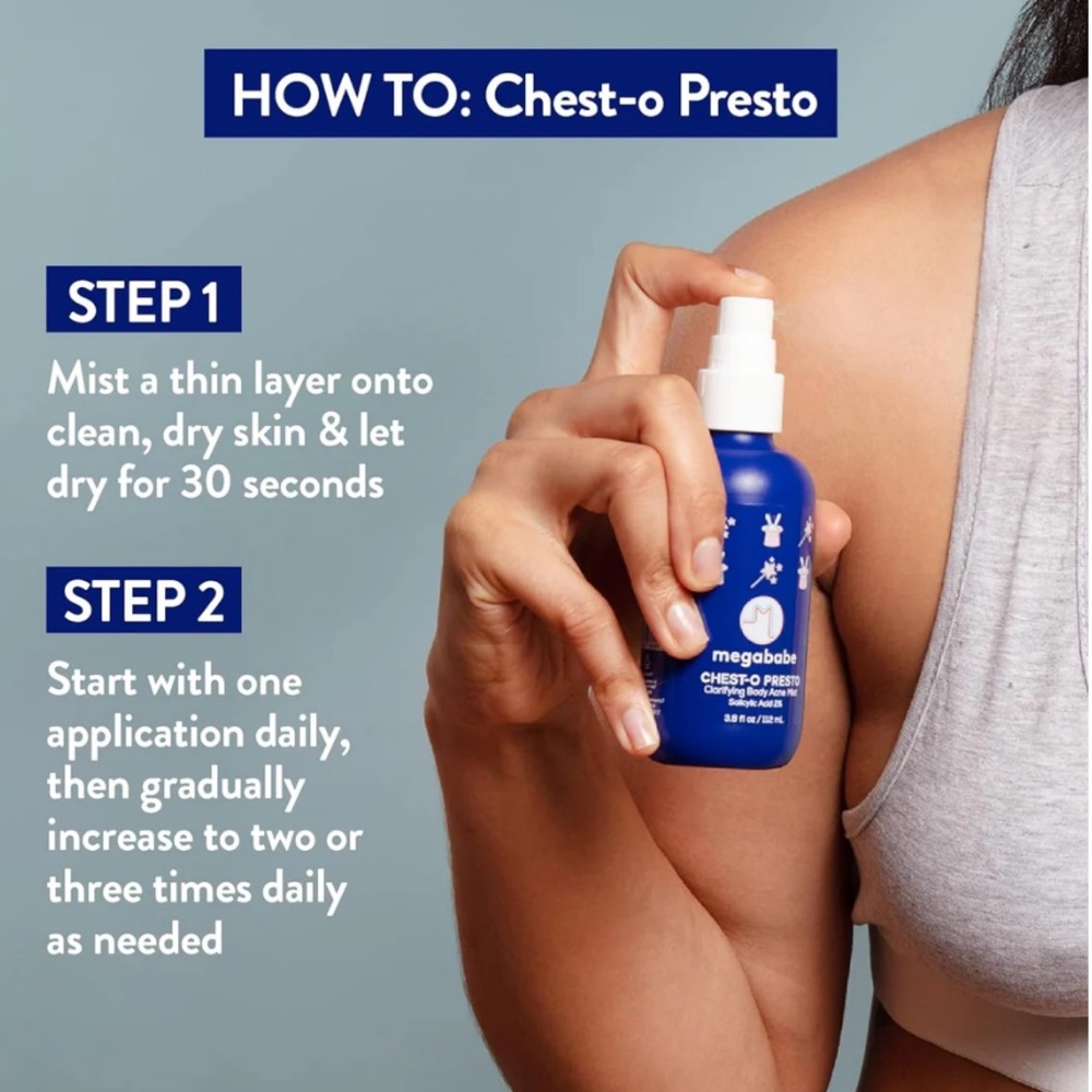 New Megababe Chest-o Presto Clarifying Body Acne Mist 3.8 oz Salicylic Acid - Picture 16 of 16